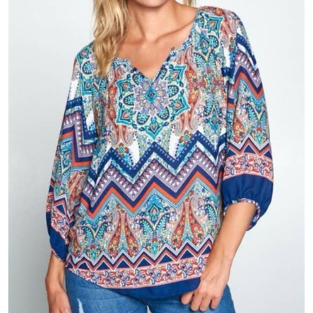 Renee C Paisley Multicolor Bohemian Top XL‎